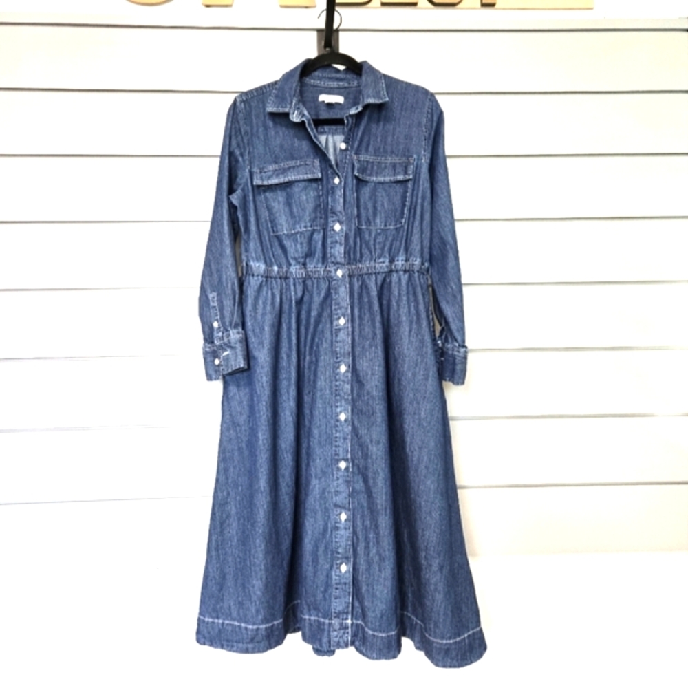 Denim Shirt Dress with Button Front - Blue